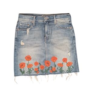 Mother Superior High Waisted Straight A Fray Mini Fray Denim Floral Skirt
